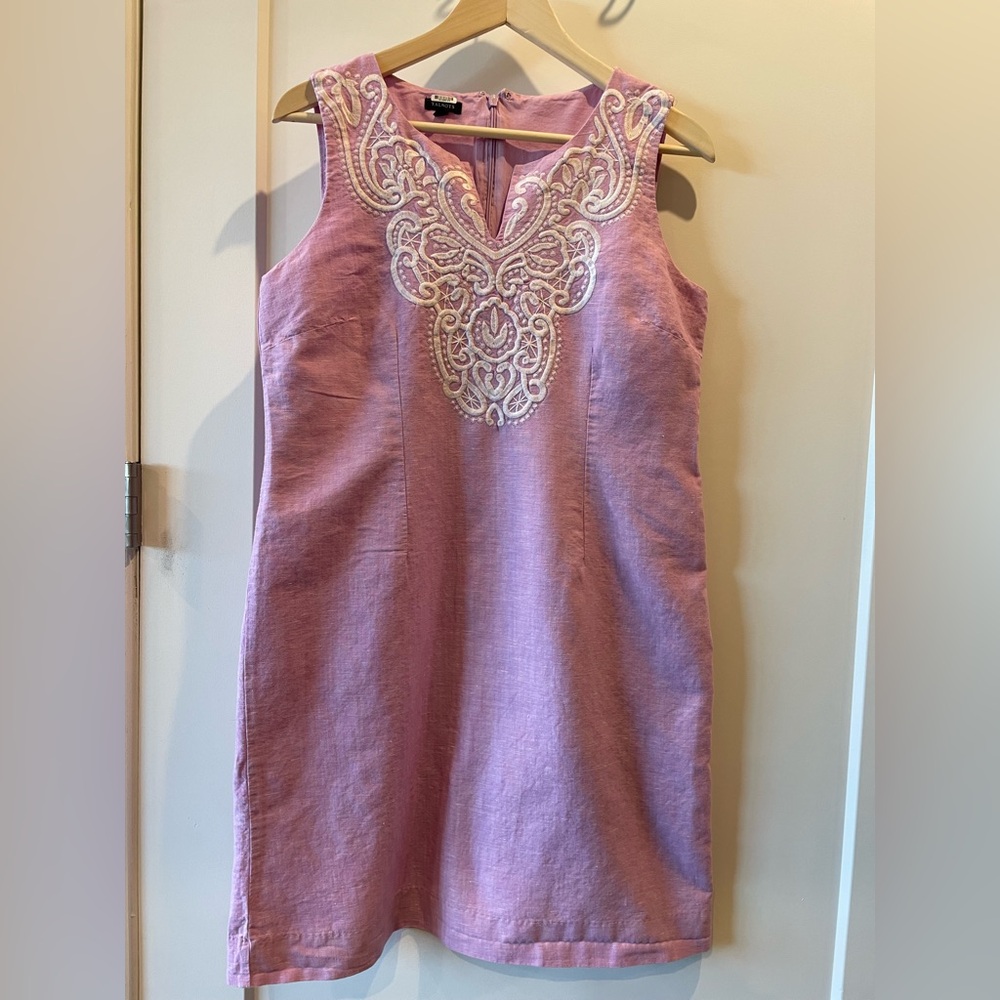 Talbots Linen and Cotton Pink Dress with White Detailing